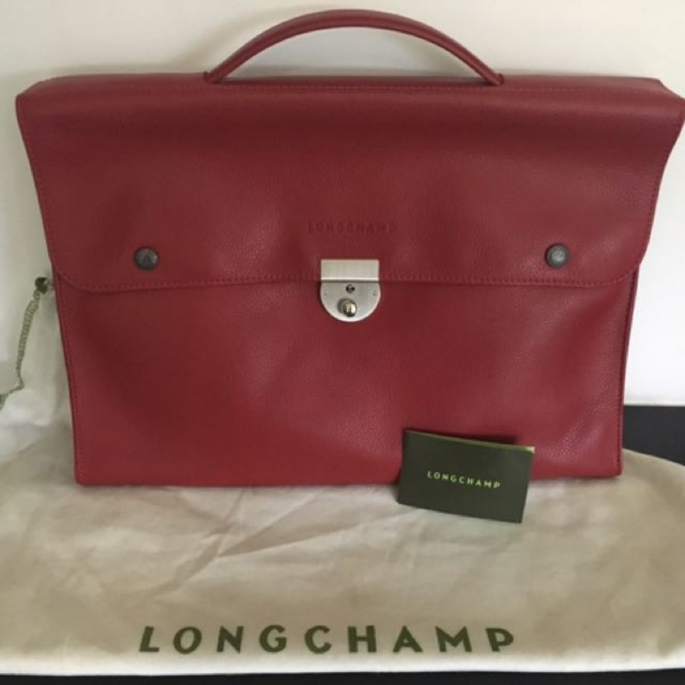 Longchamp Red Laptop Bag Sleek Design Durable Material